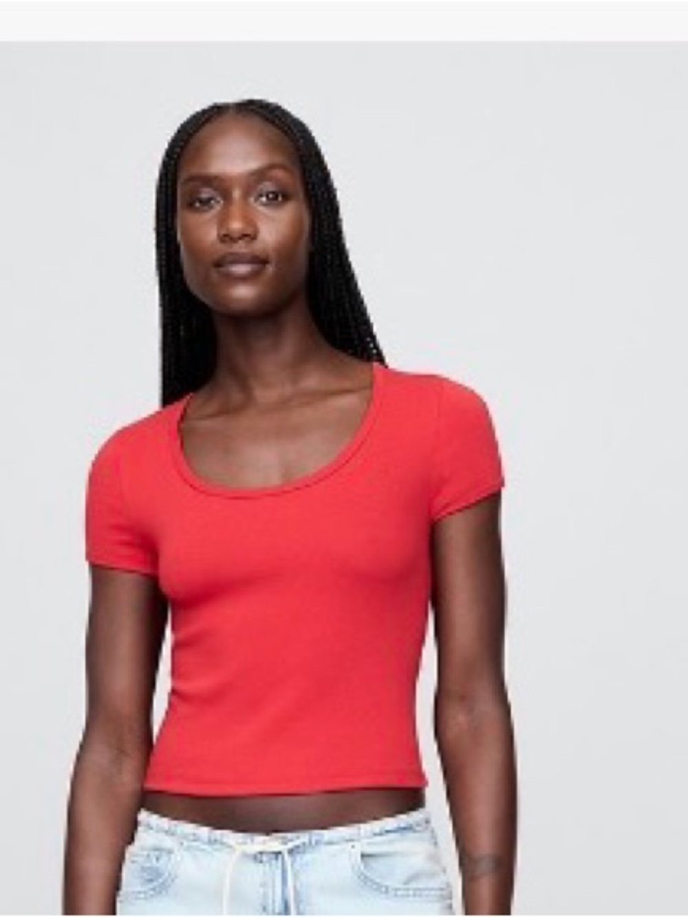 NWT GAP Red Scoop Neck Cap Sleeve Cropped Modern T-Shirt